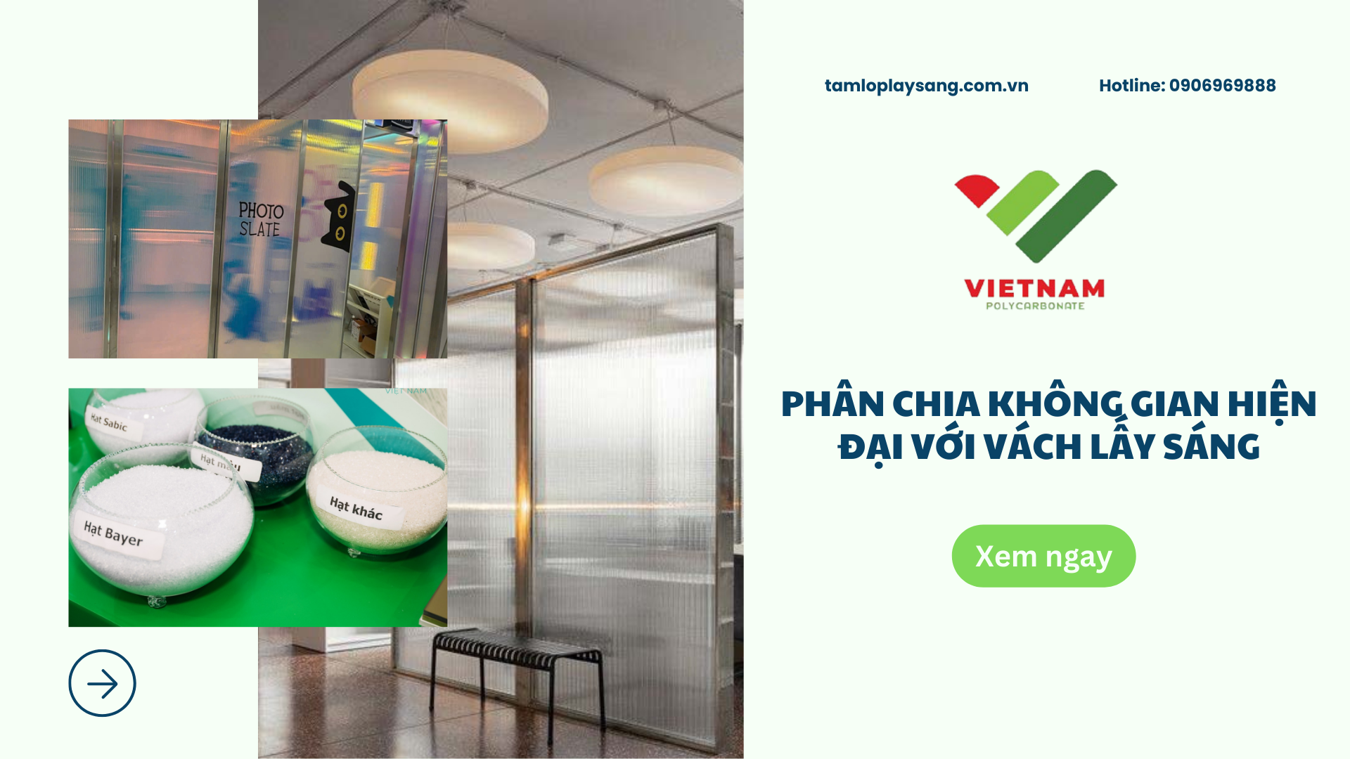 Phân chia không gian hiện đại với vách lấy sáng từ nhựa thông minh
