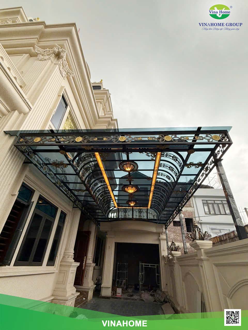 Công trình mái sân biệt thự sử dụng tấm Polycarbonate tại Hải Dương