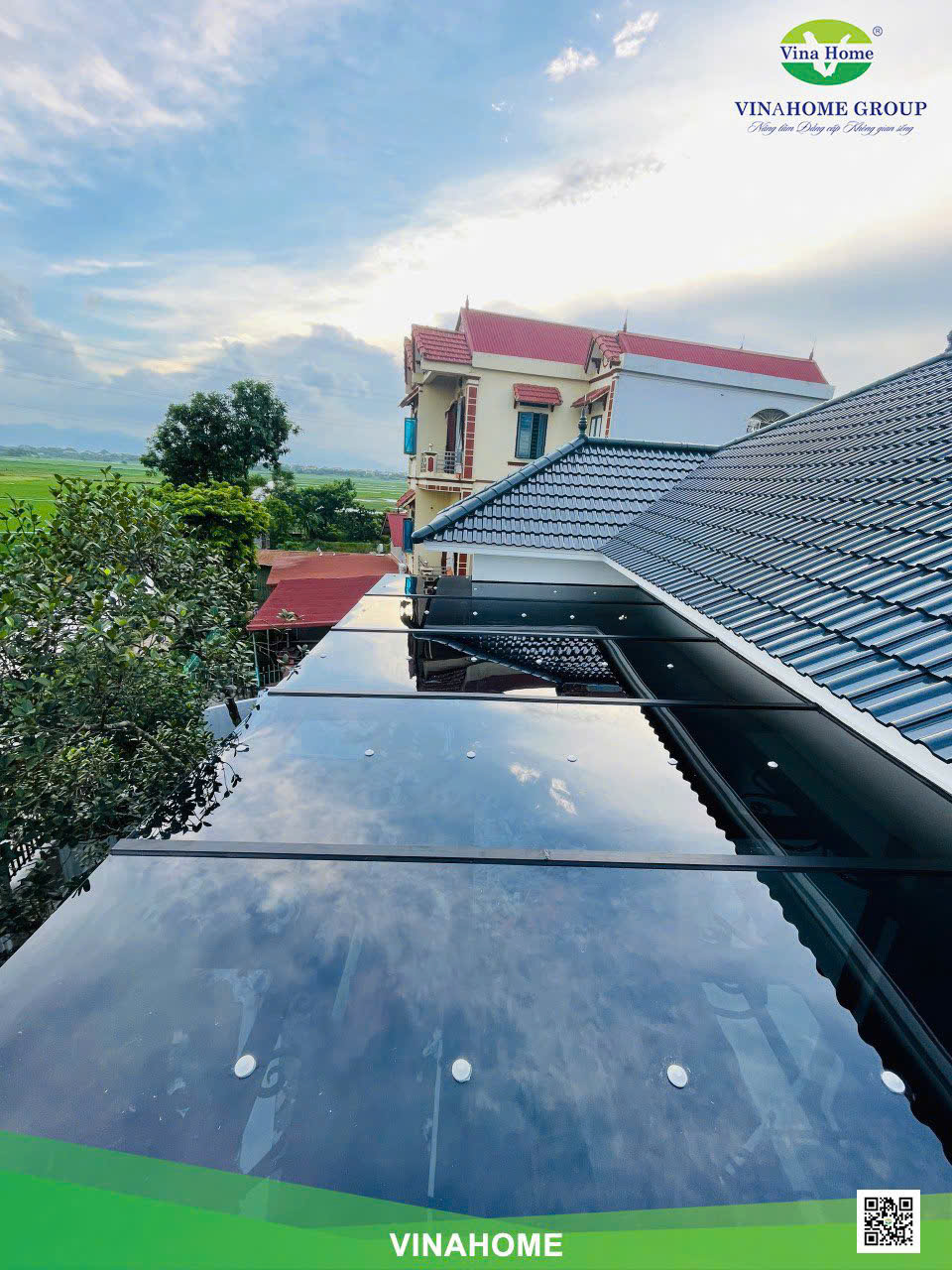 Công trình mái hiên mai sân sử dụng tấm Poly